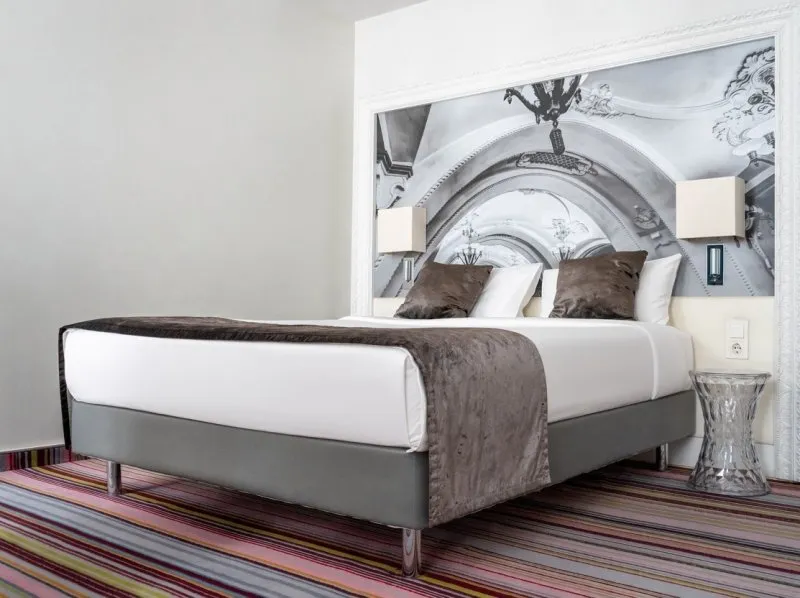 Gallery-view rooms and thoughtful hotel interior details
